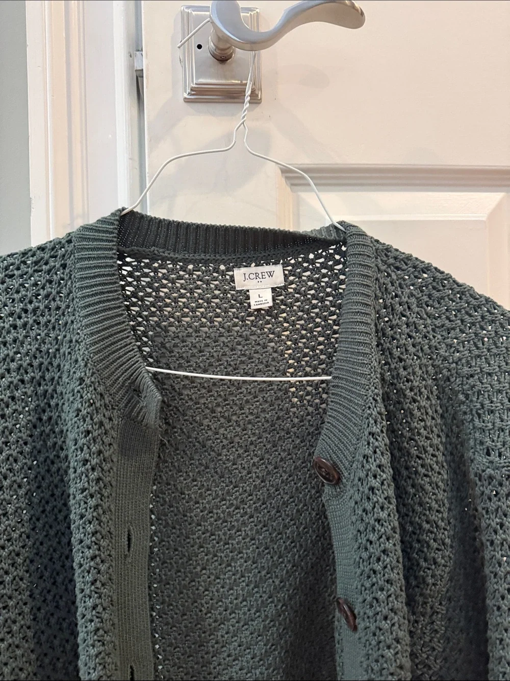 J. Crew Dark Green Open-Knit Button Front Cardigan